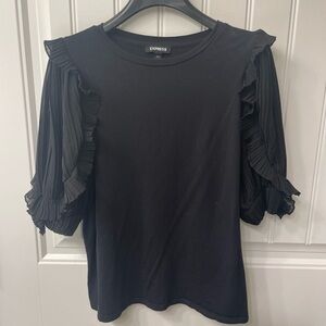 Express Elegant Black Pleated Sleeve Blouse